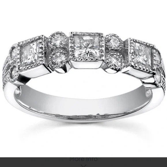 3mm Princess Moissanite Milgrain Anniversary Ring #ann183b white gold - Picture 10 of 10